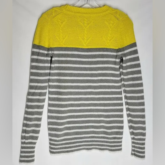 GAP Women's Sweater Yellow Gray White Striped Crew Neck Long Sleeve Size S - Picture 1 of 4